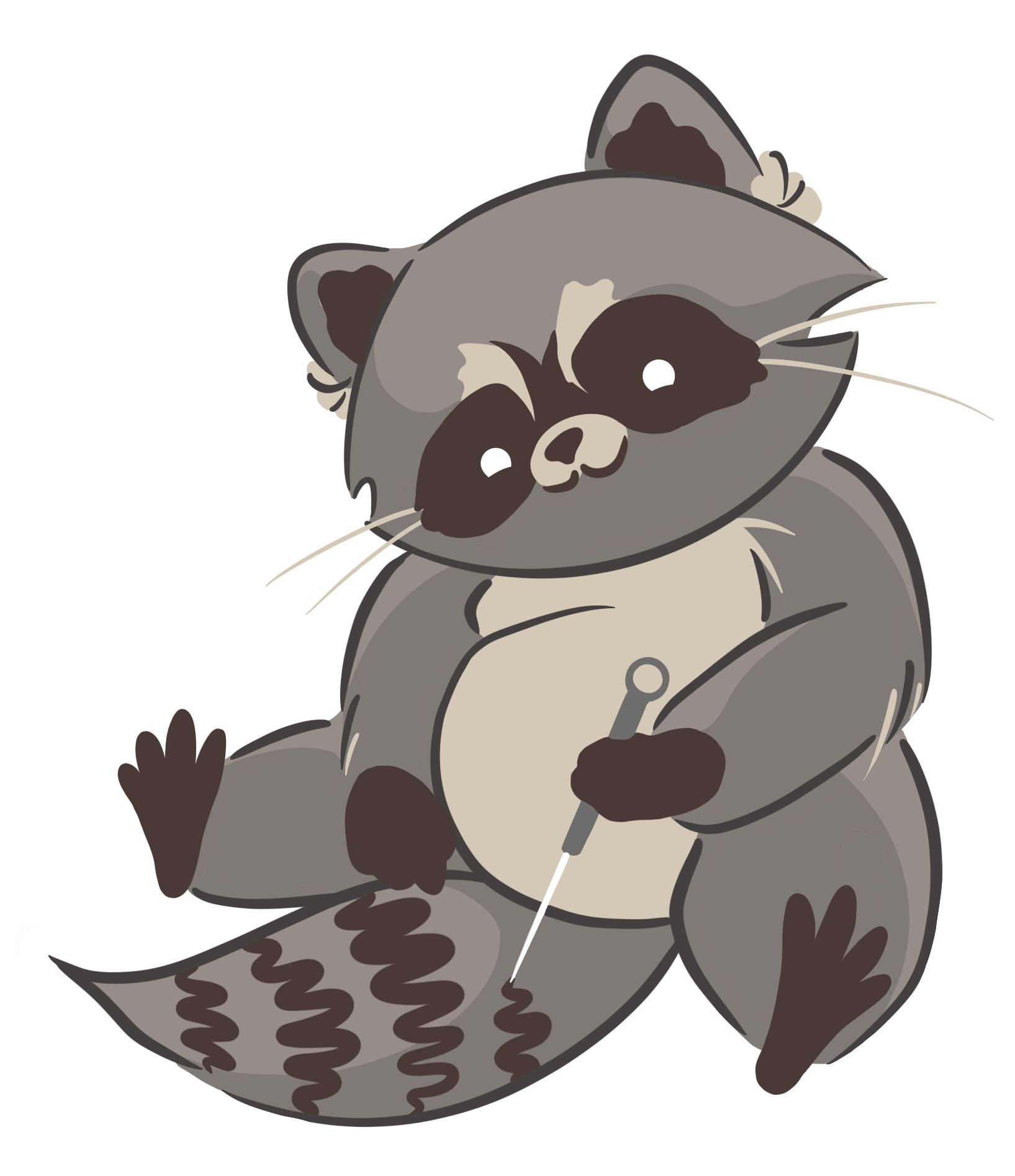 A logo of a raccoon tattooing the stripes on his tail, created by zing phelps. in cedar rapids ia