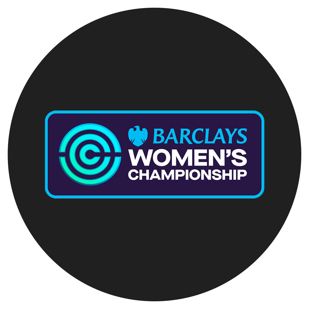 Logo for Barclays Women's Championship featuring a neon blue labyrinth and a blue eagle symbol, with text in blue and white.