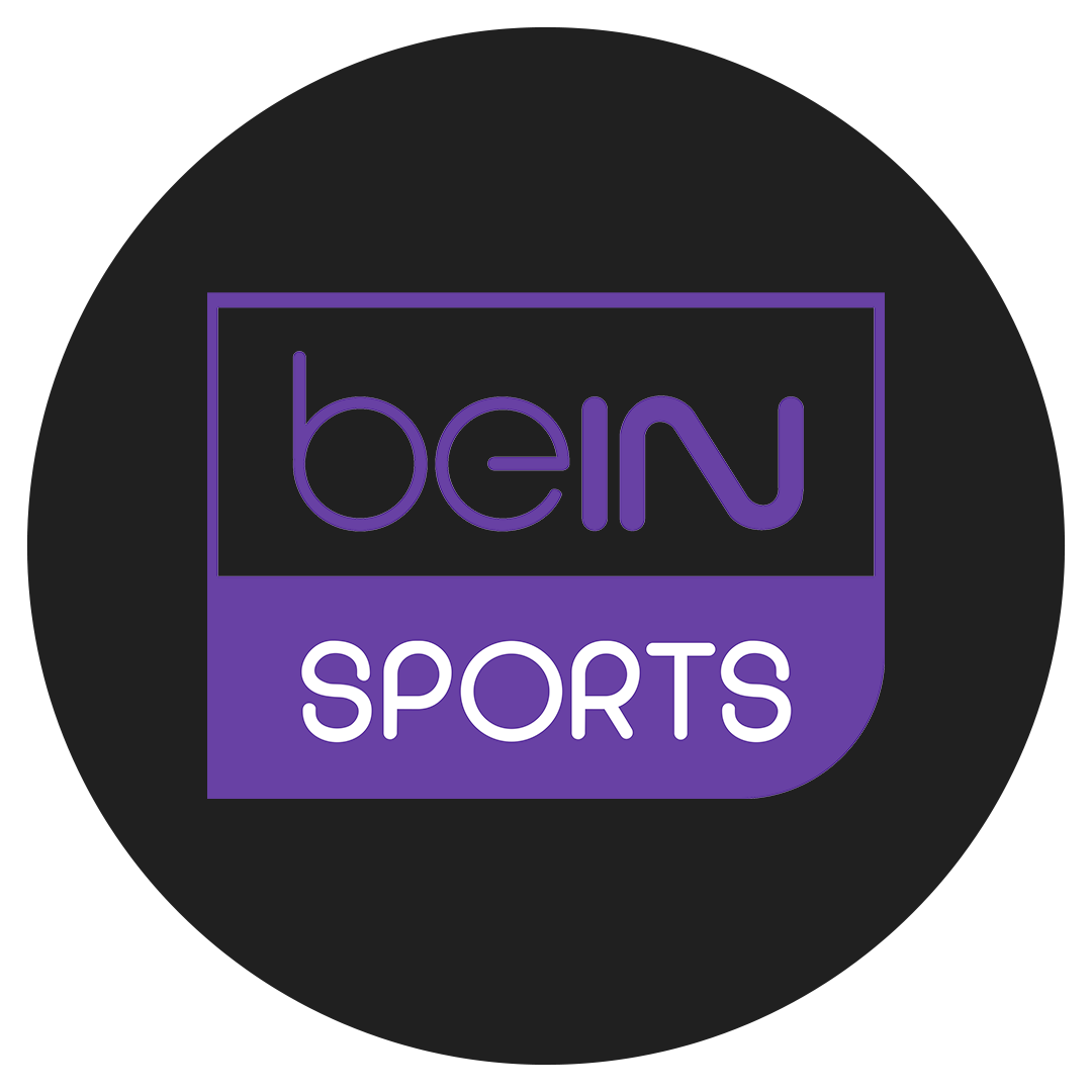 Logo with purple text reading 'bein' above a purple rectangle with the word 'SPORTS' in white