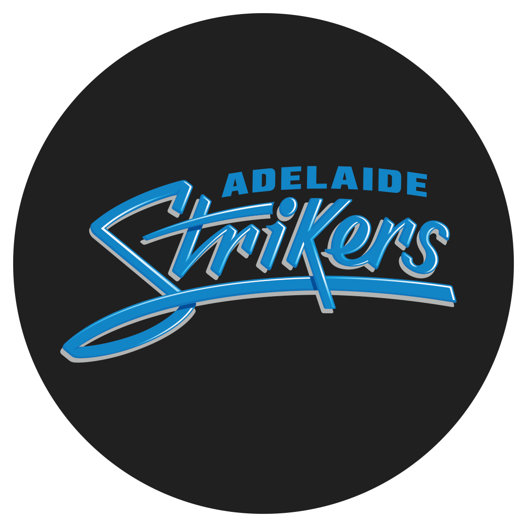 Neon sign displaying 'Adelaide Cricketers' in blue and white colors on a black background.