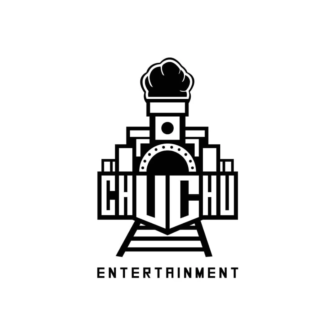 Black and white logo featuring a train with a chef's hat on top, the word "Chucho" stylized as the train's front, and the word "Entertainment" written below.