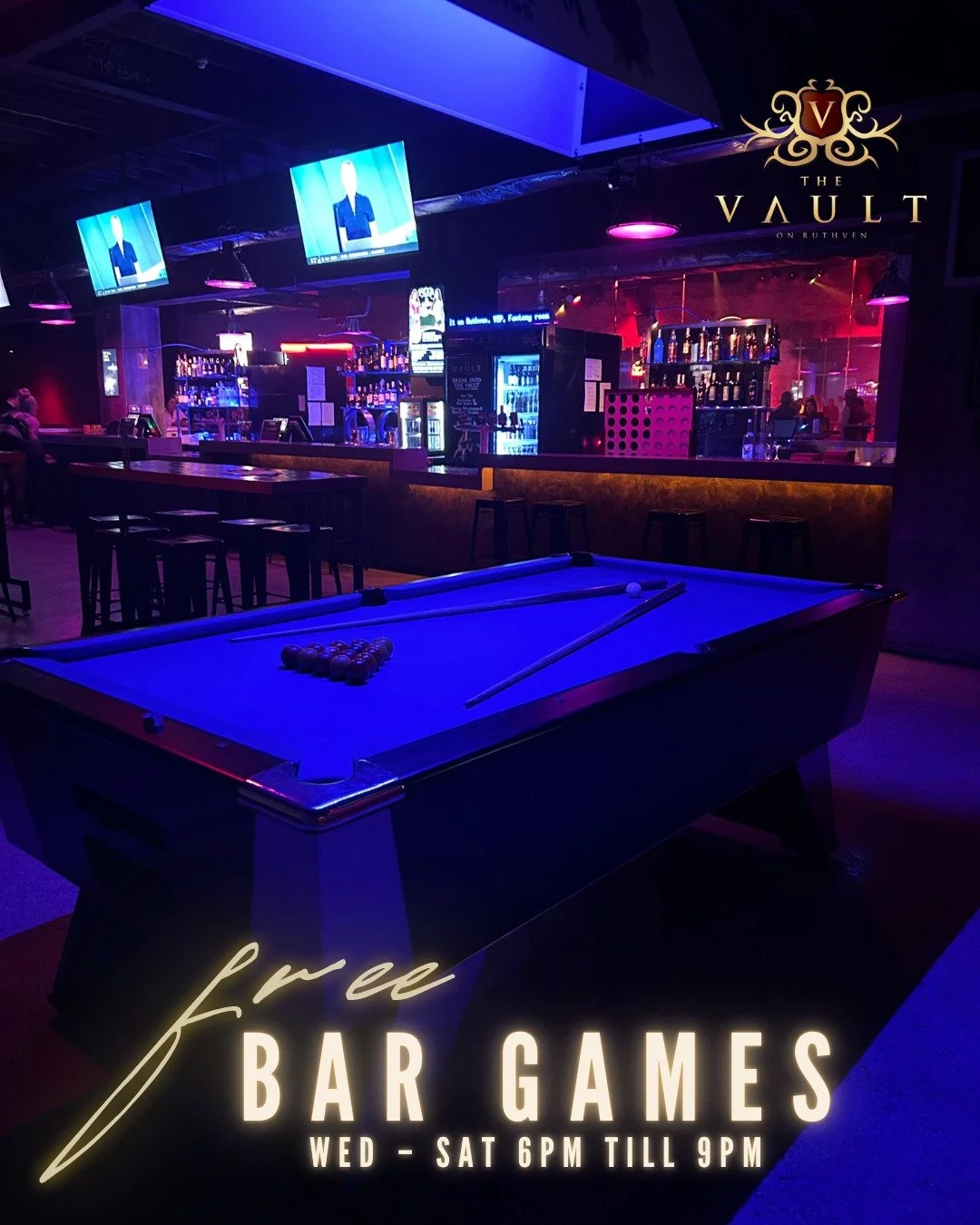 Friday night plans sorted 🎱
Free bar games Wednesday to Saturday from 6PM &ndash; 9PM.

Pool, drinks, good company.
Start your night at The Vault.

#TheVaultToowoomba #ToowoombaNightlife #BarGames #ToowoombaEvents #NightOut #ToowoombaBars