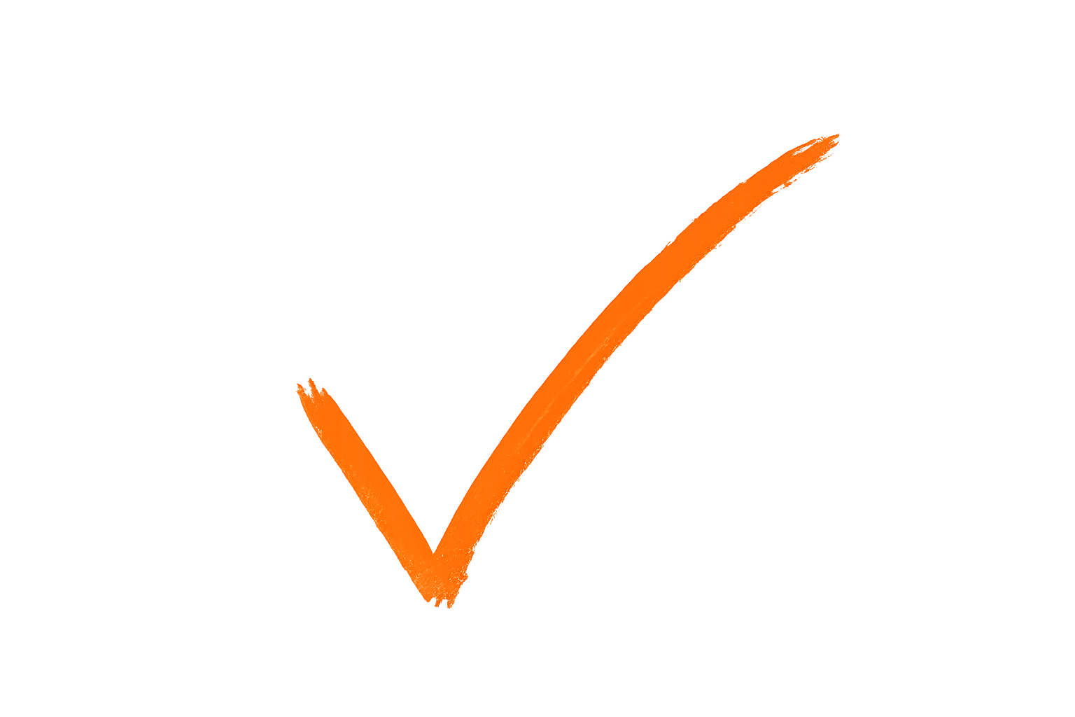 A large orange check mark on a black background.