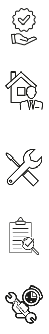 Icons representing quality assurance, support, home maintenance, tools, inspection, and troubleshooting.
