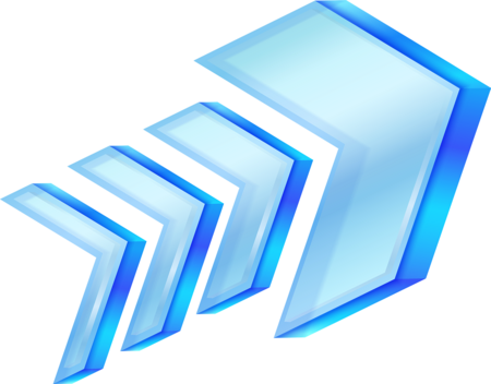 A series of large, three-dimensional arrows pointing upwards in various shades of blue.