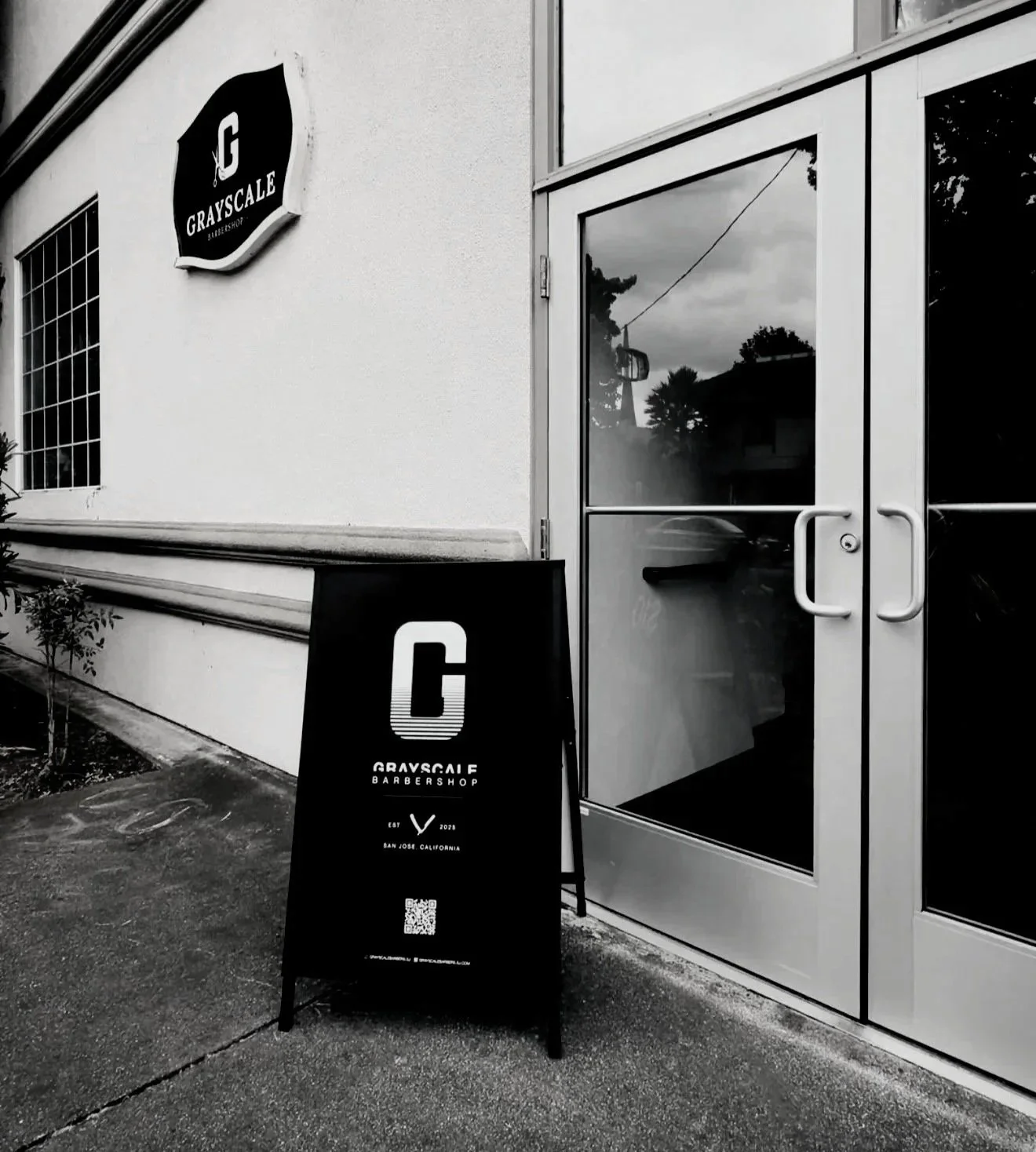 Exterior  of Grayscale Barbers SJ barbershop in San Jose