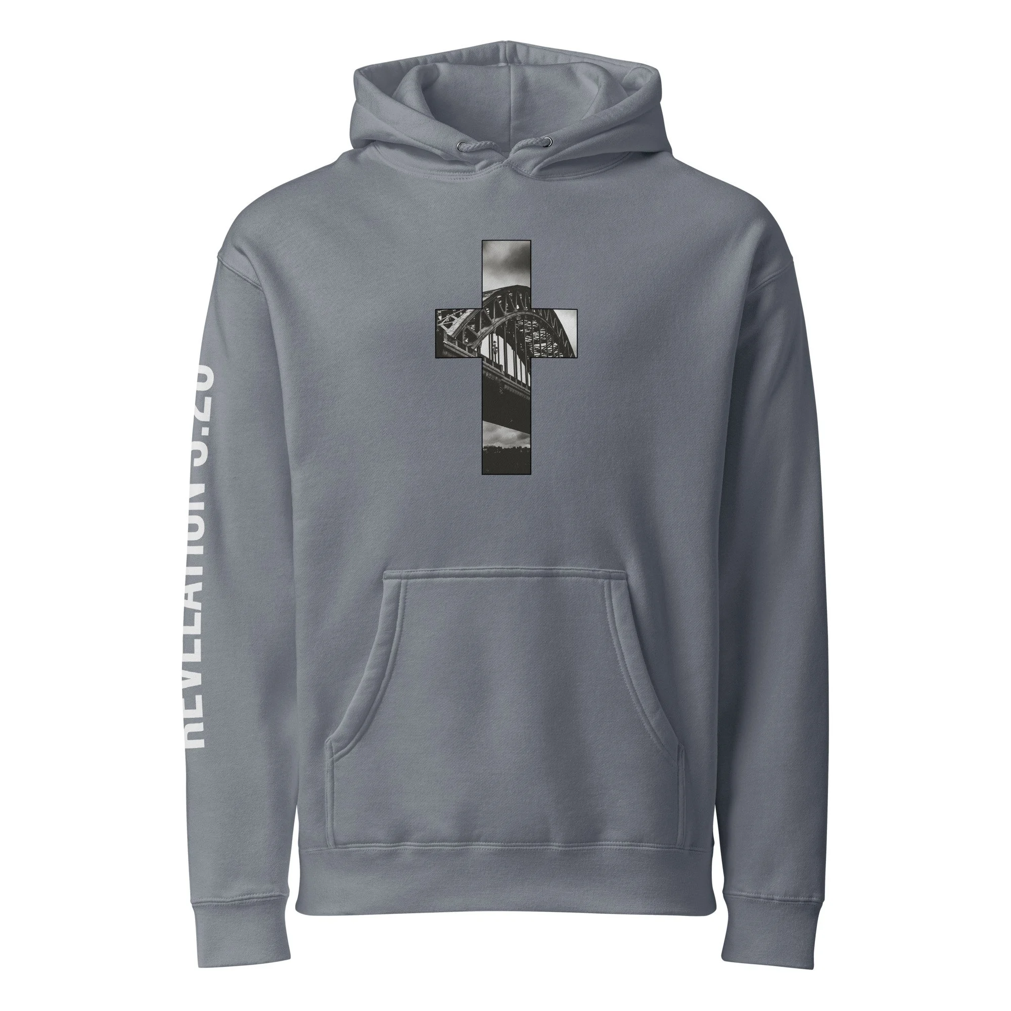 Unisex Heavyweight Hooded Sweatshirt | TYNE BRIDGE - CROSS DESIGN - REVELATION 3:20