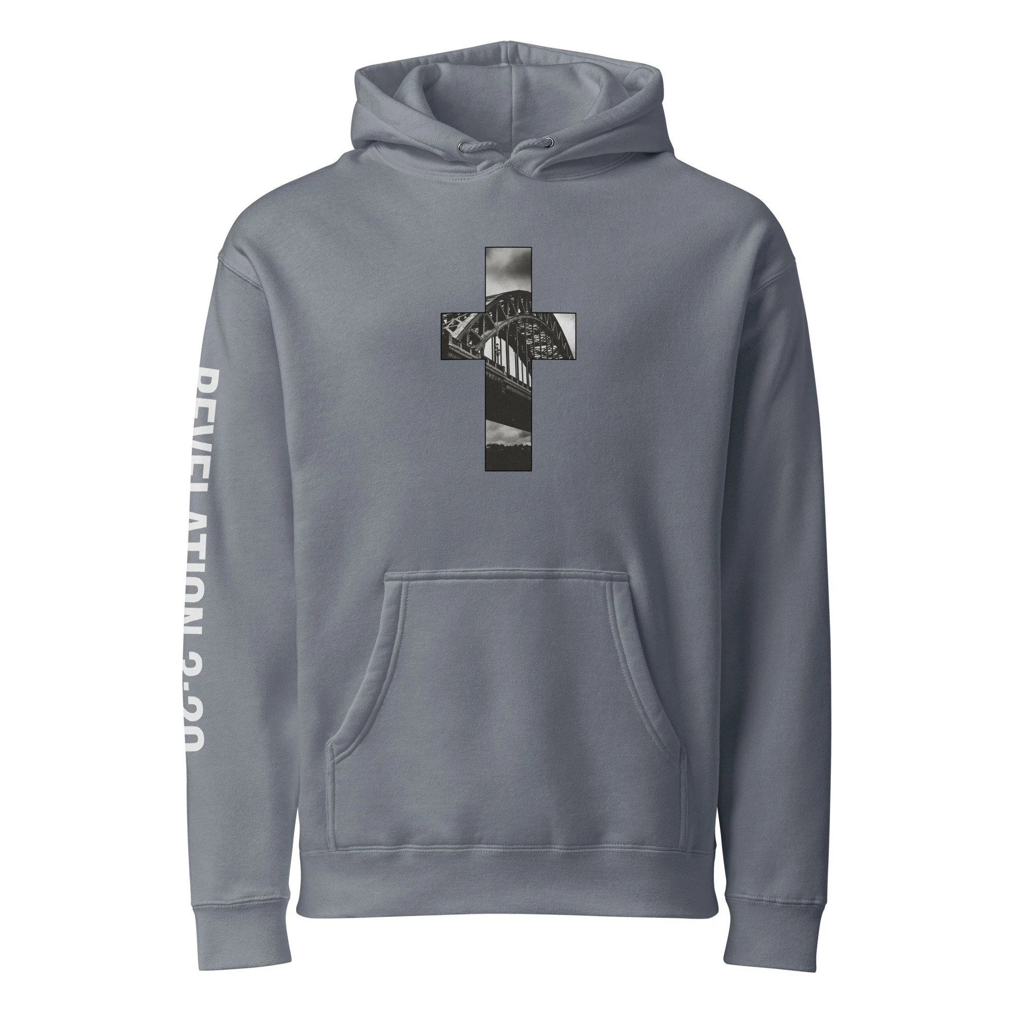 Unisex Heavyweight Hooded Sweatshirt | TYNE BRIDGE - CROSS DESIGN - REVELATION 3:20