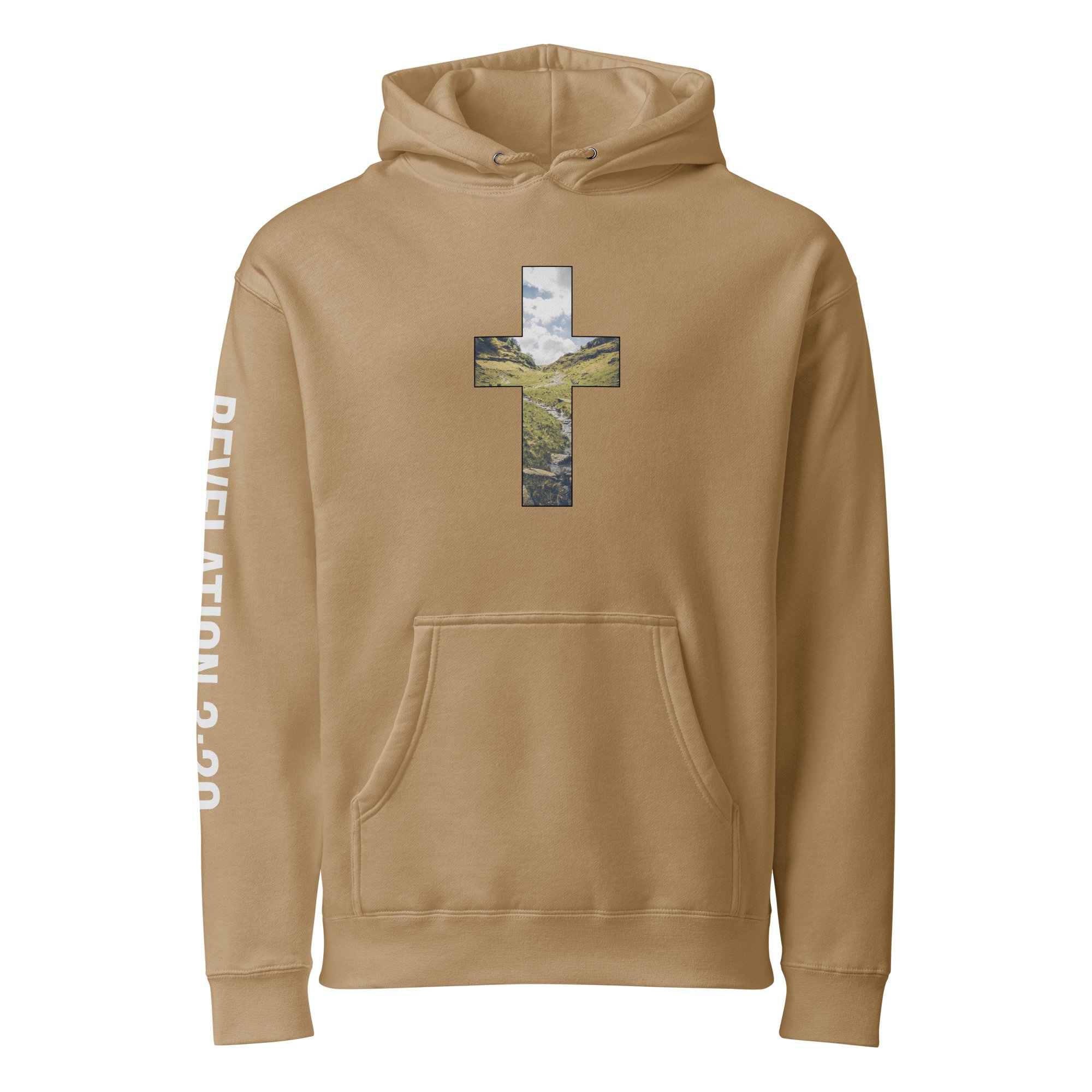 Unisex Heavyweight Hooded Sweatshirt | LAKE DISTRICT - CROSS DESIGN - REVELATION 3:20 -