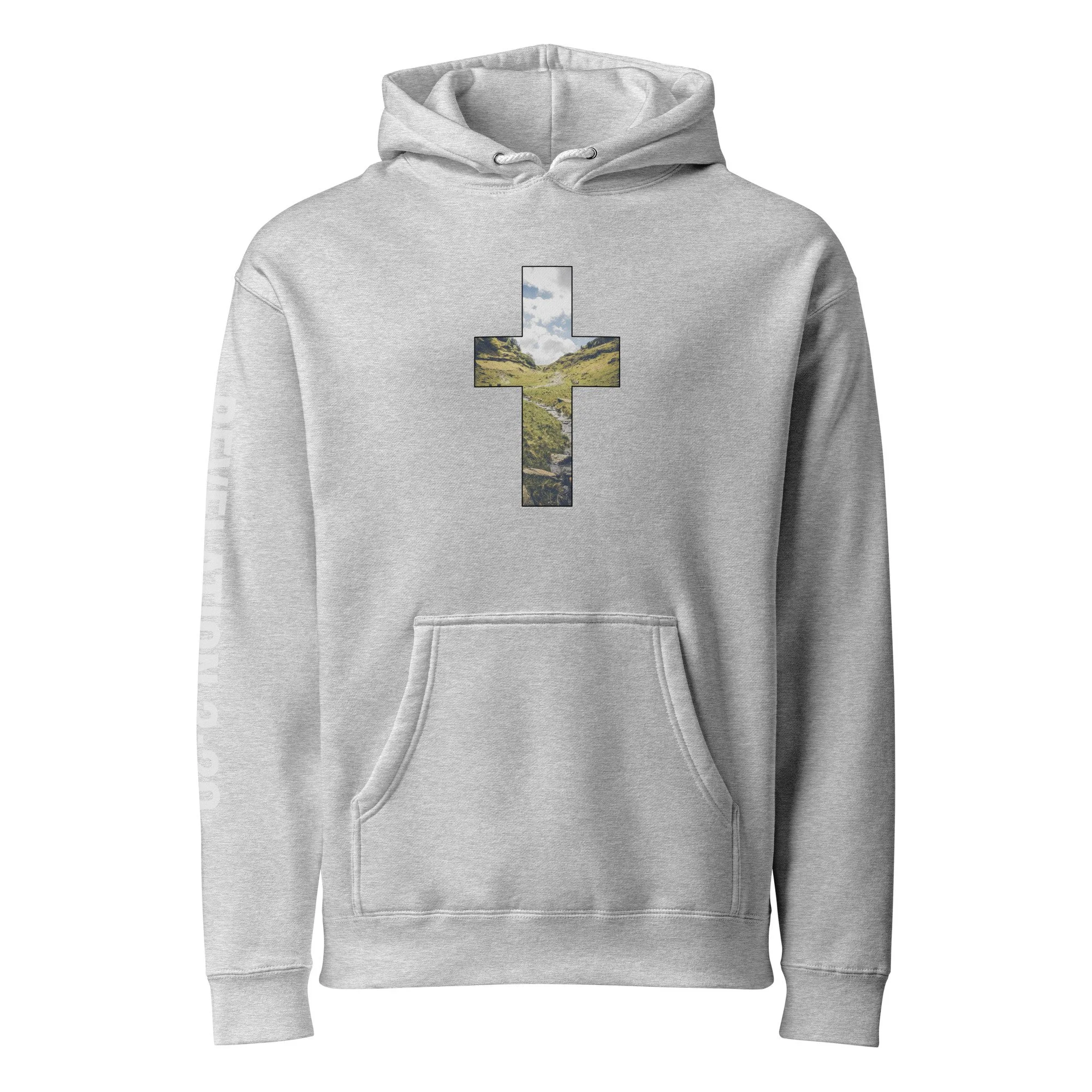 Unisex Heavyweight Hooded Sweatshirt | LAKE DISTRICT - CROSS DESIGN - REVELATION 3:20 -