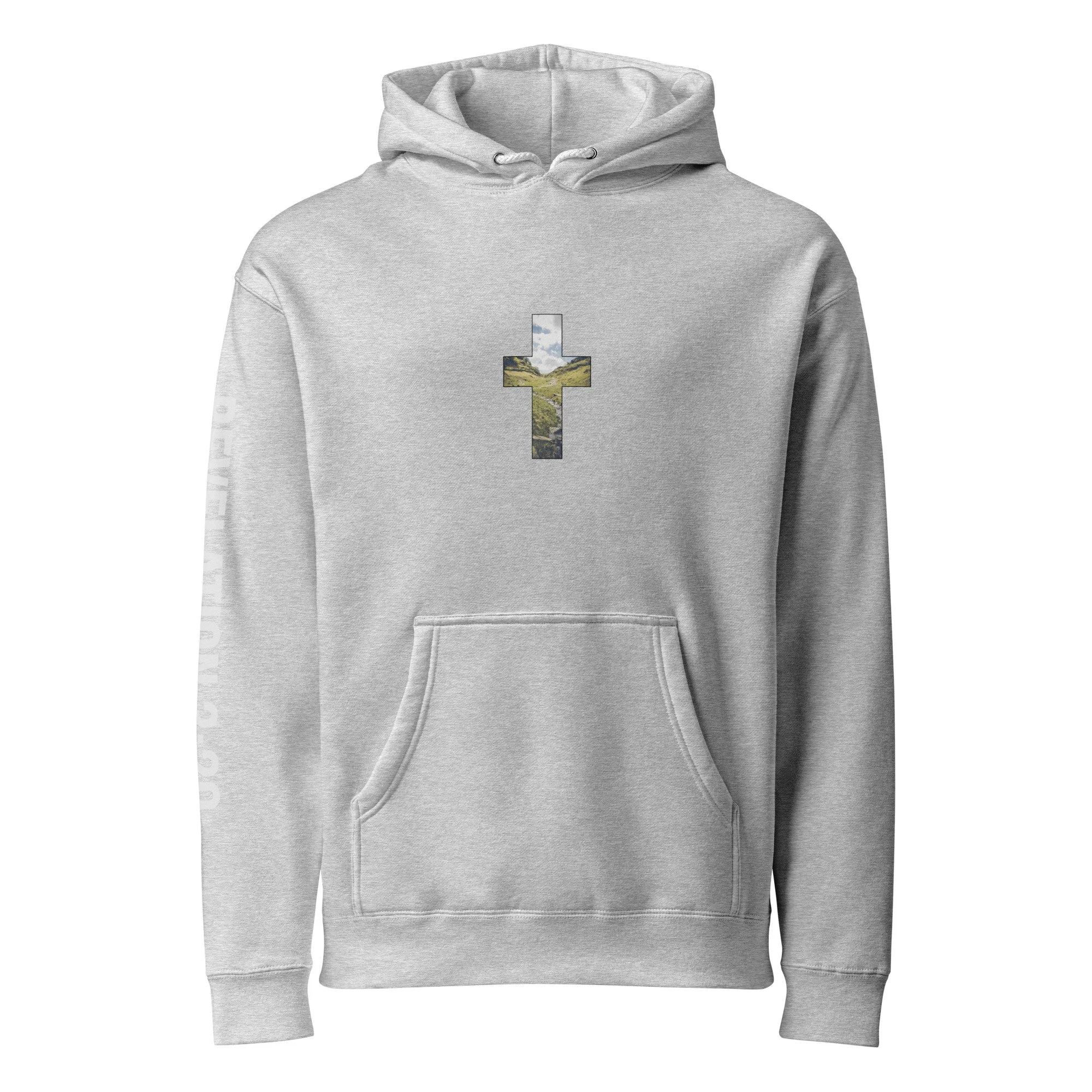 Unisex Heavyweight Hooded Sweatshirt | LAKE DISTRICT - CROSS AND YAHWEH DESIGN - REVELATION 3:20 -