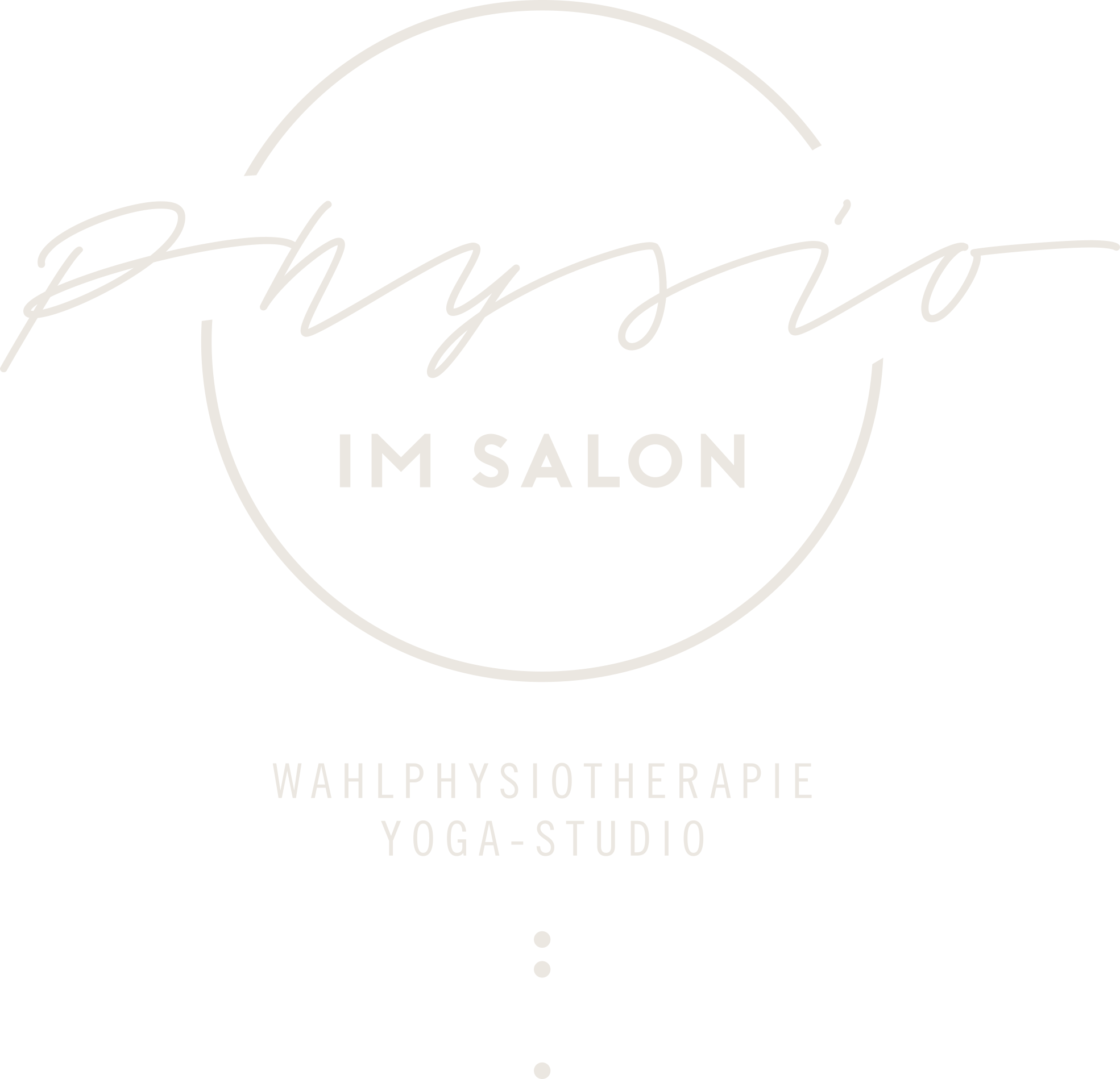 Logo für "Physio im Salon", mit den Worten Wahlphysiotherapie und Yoga-Studio auf hellem Hintergrund.