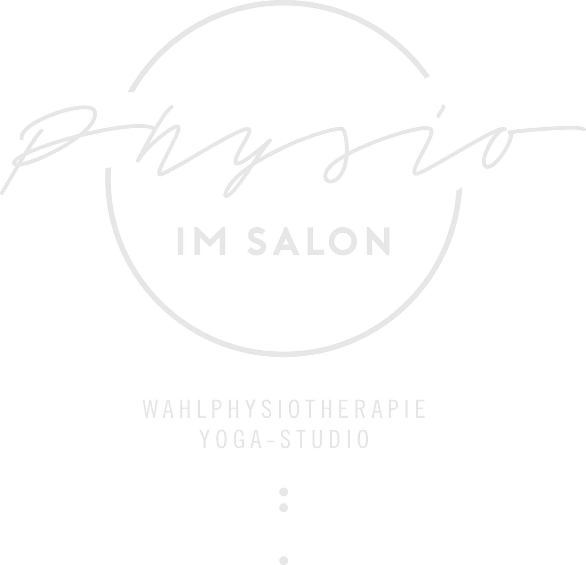 Logo mit dem Text 'Physio im Salon', darunter 'Wahlphysiotherapie Yoga-Studio' auf hellem Hintergrund.