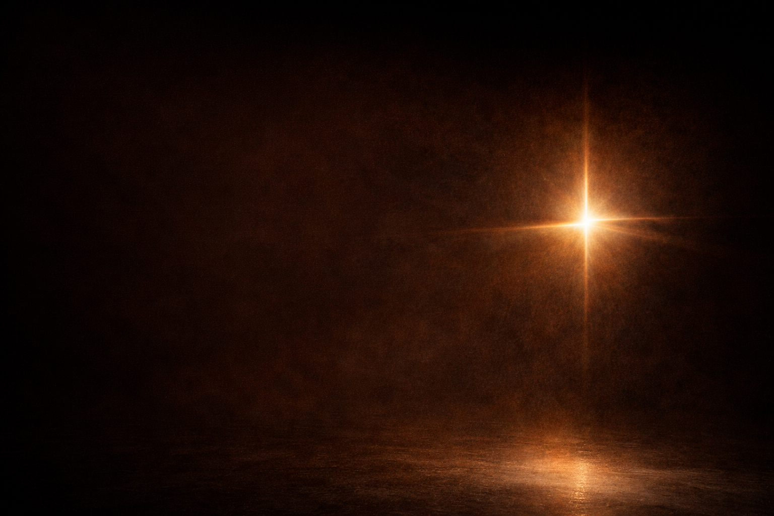 Ein heller, leuchtender Stern am dunklen Nachthimmel über Wasser, mit einer reflektierenden Wasseroberfläche im Vordergrund.