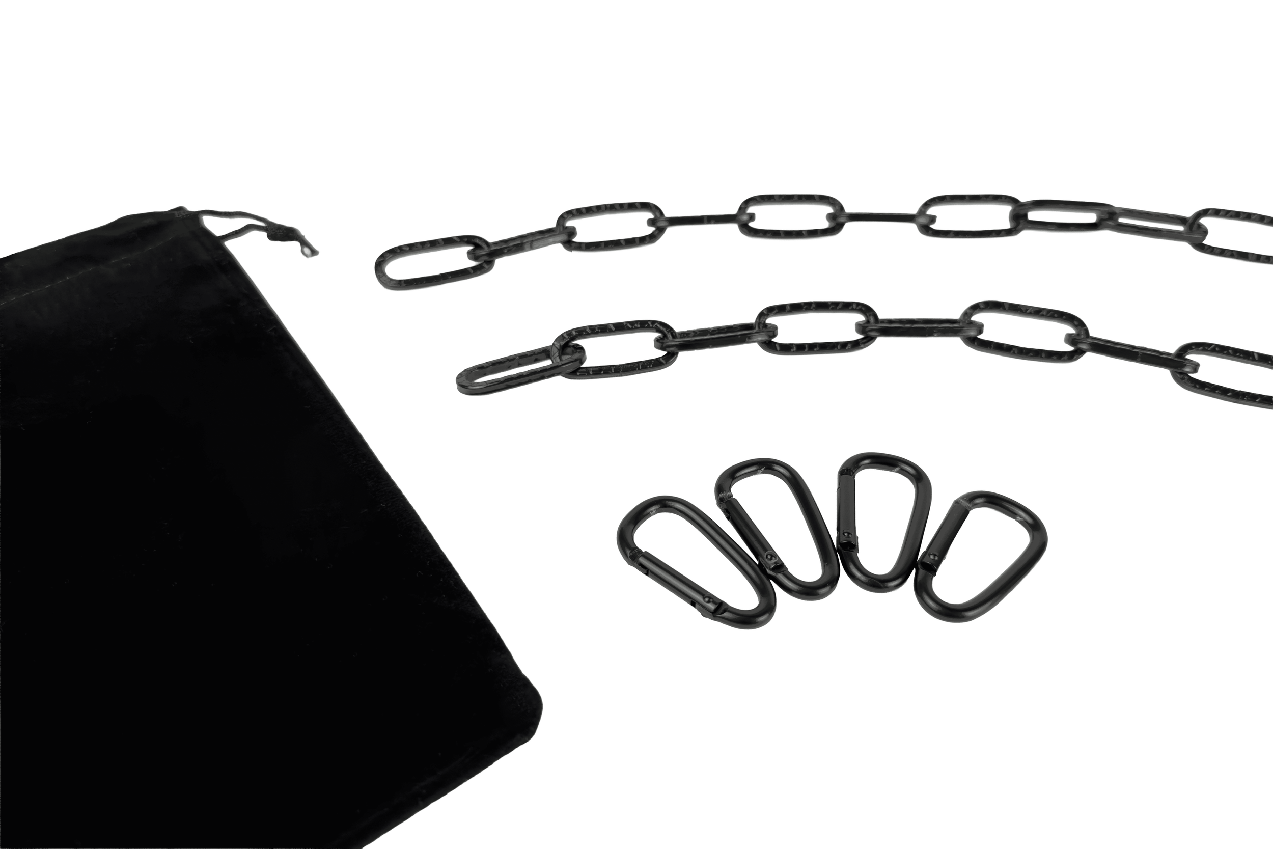 Detailansicht des THE BOND Kettenerweiterungssets mit schwarzen Metallkarabinern