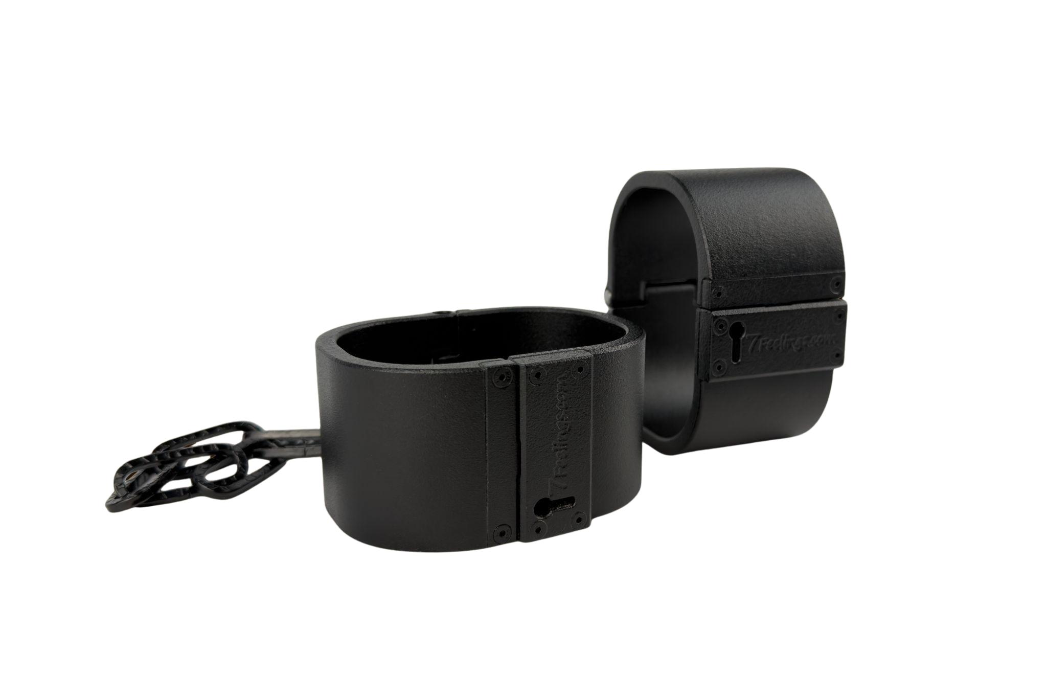 THE BOND Premium Handschellen in schwarzer matter Oberfläche, minimalistisches Design, verbunden durch Kette