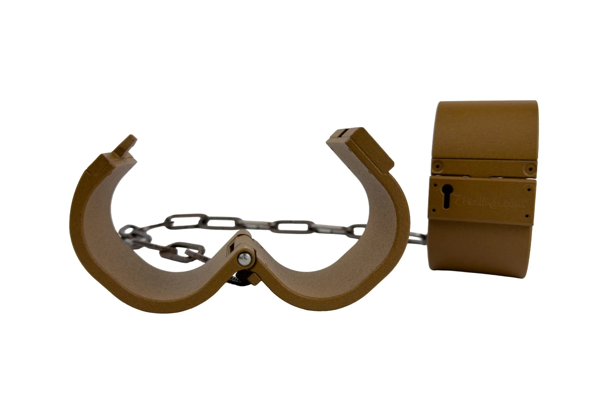 THE BOND Medium-R Handschellen oxidized geöffnet mit Kette – Verbindung und Kontrolle im Designkonzept