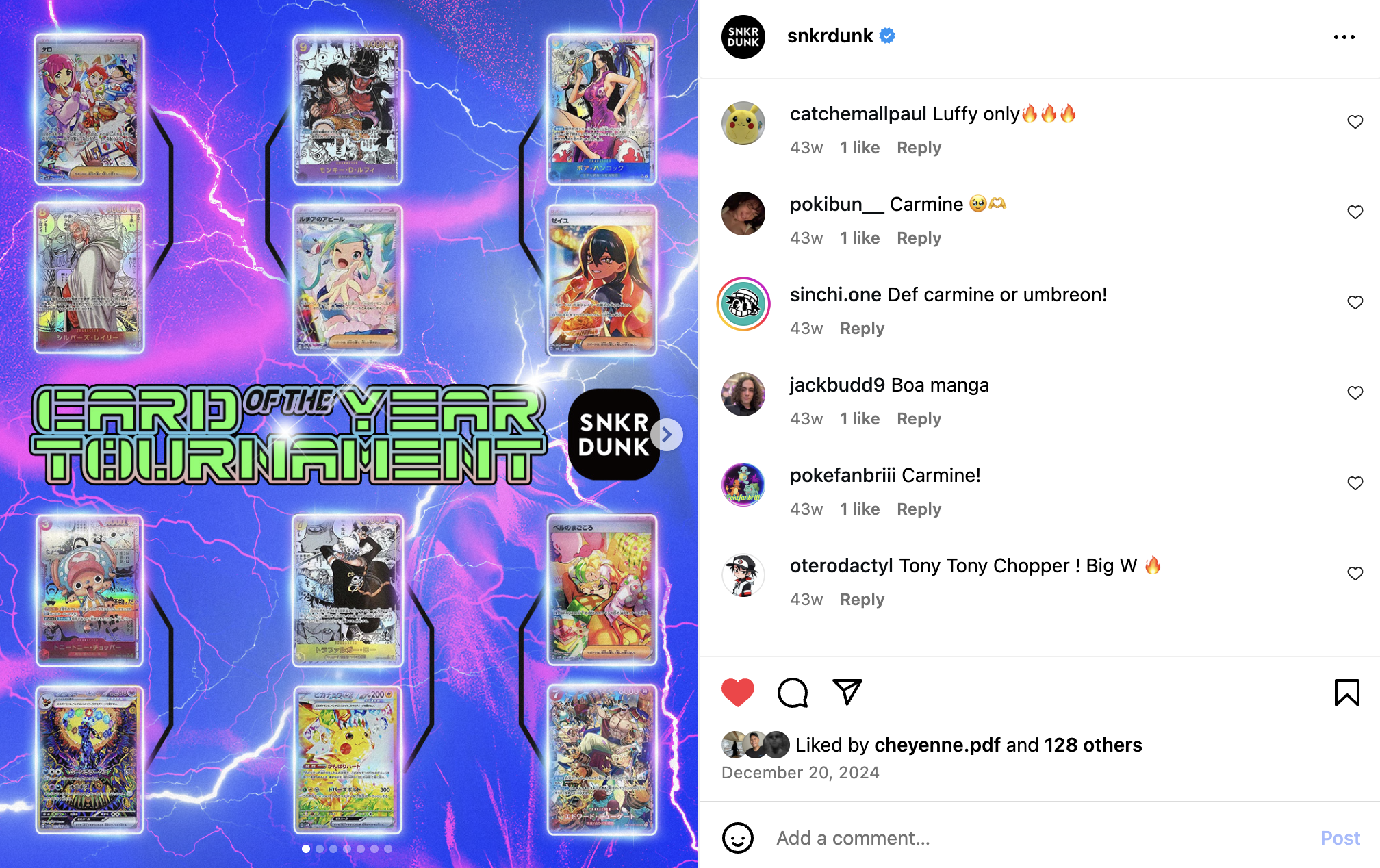 A digital graphic promoting a Yu-Gi-Oh! card tournament titled 'Yu-Gi-Oh! of the Year Tournament,' featuring images of various anime-style trading cards arranged in brackets against a lightning background.