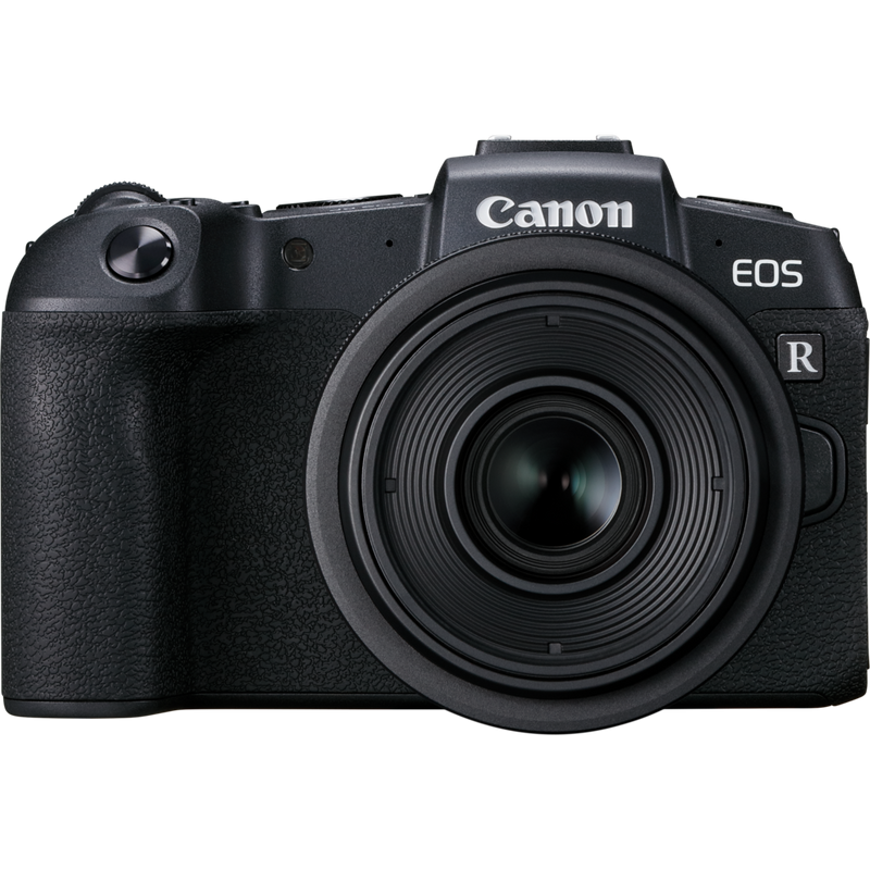 A black Canon EOS R camera with a large lens attached.