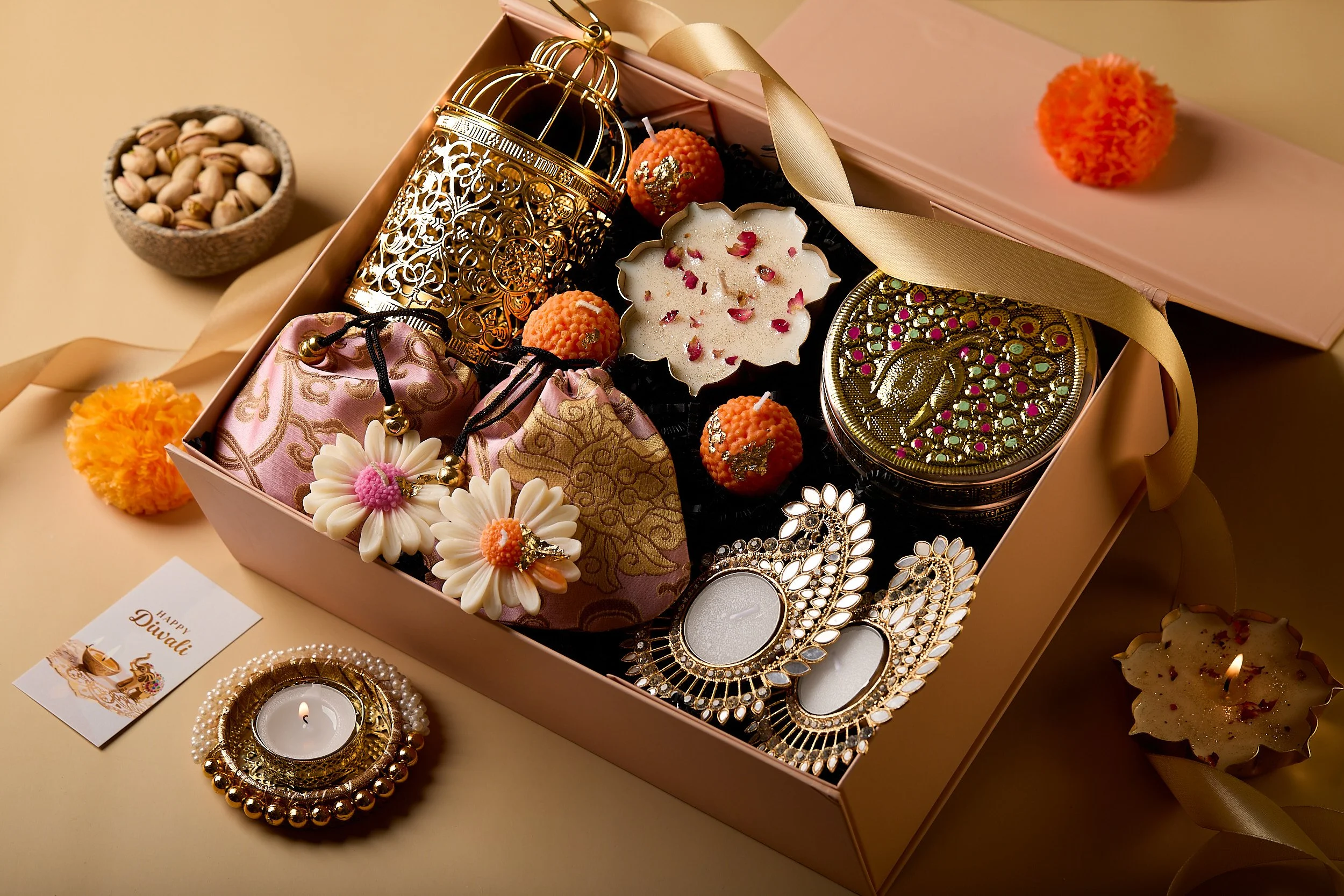 Lux & Co. Australia luxury candle gift box styled with candles, sweets and festive accessories — product photography by Mah Vafaei in Sydney.