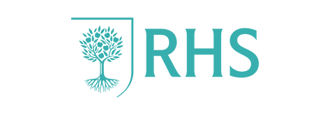The Royal Horticultural Society logo featuring a tree within a shield and the initials 'RHS' in teal.