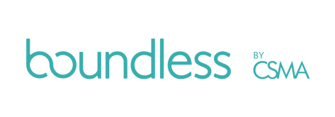 Logo with the word "boundless" in large teal letters and "by CSWA" in smaller teal letters to the right.