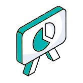 Illustration of a laptop with a pie chart on the screen and a magnifying glass, symbolizing data analysis or research.