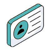 A cartoon ID badge with a sad face emoticon.