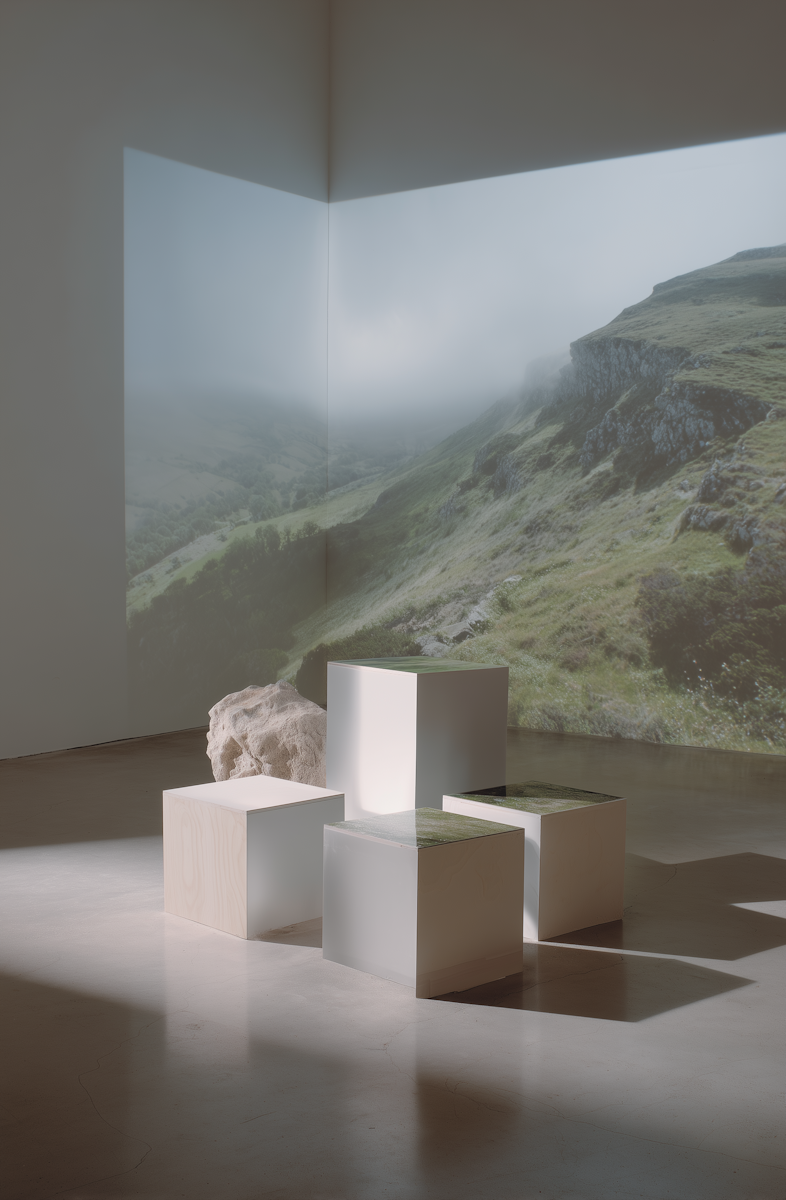 Immersive gallery installation projecting nature to explore sustainability through art