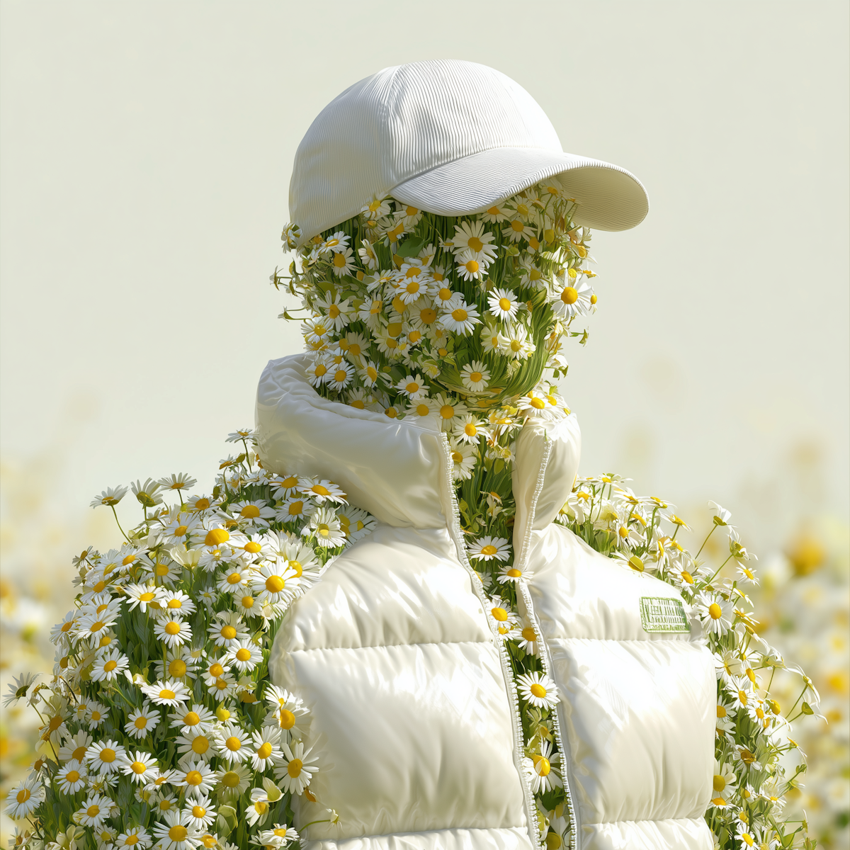 Artistic human shape created from flowers to illustrate sustainability and creativity