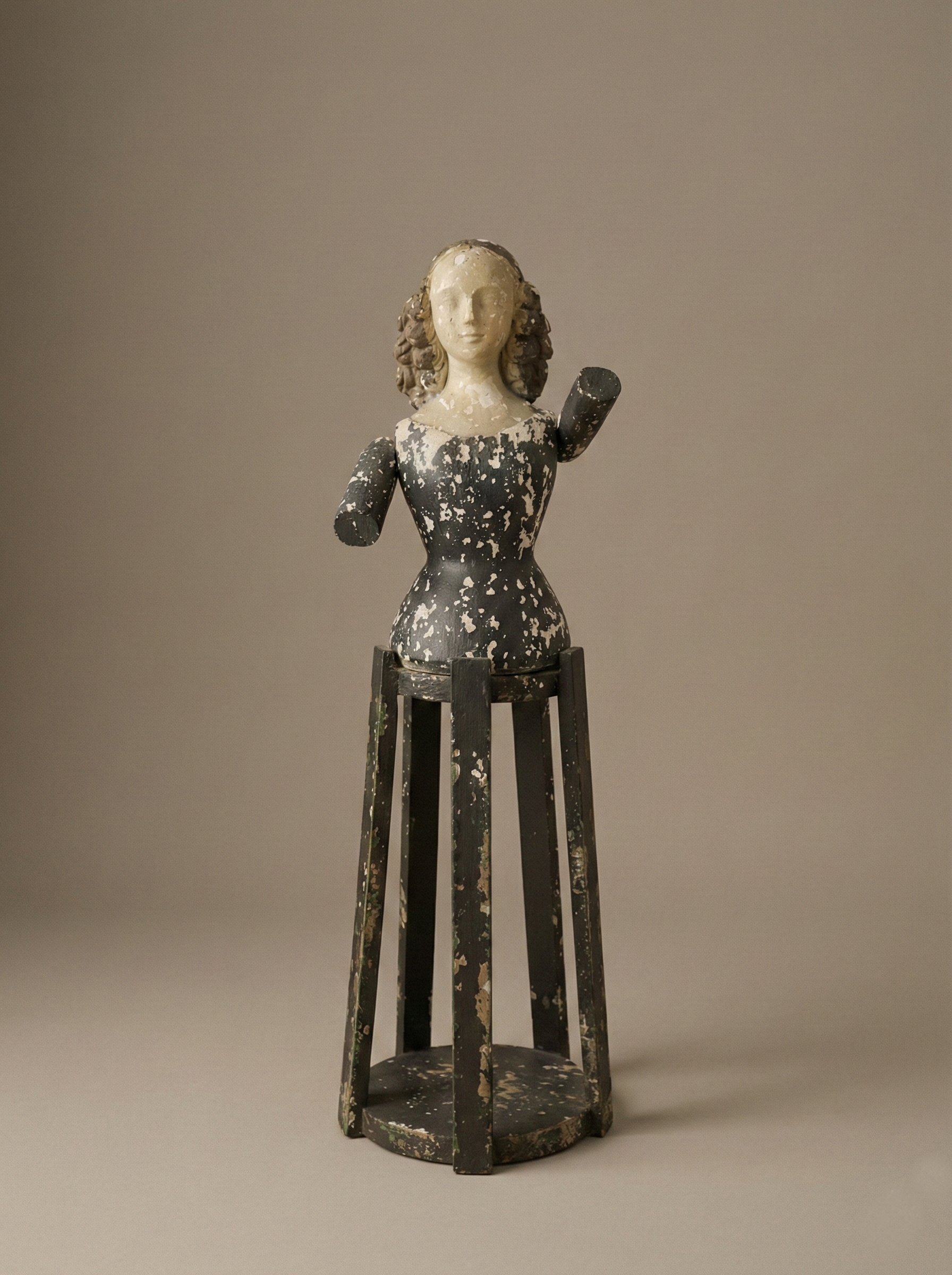 French Wooden Carved Santos Doll