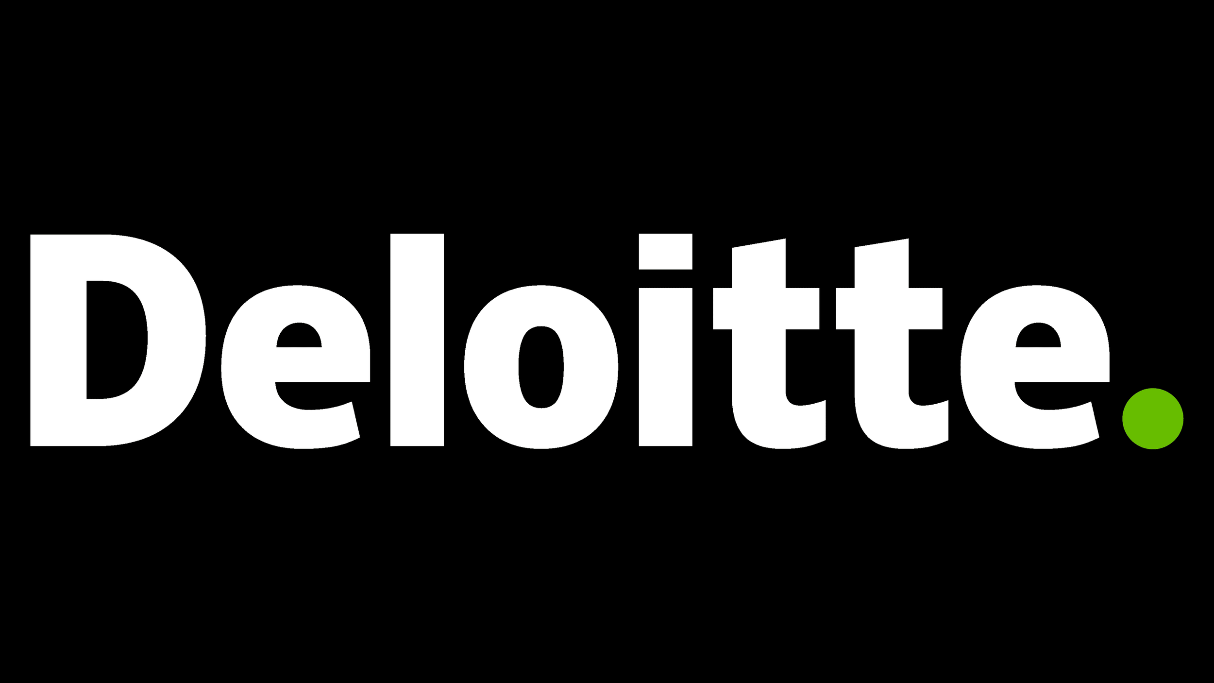 The Deloitte logo with the company name in bold white text and a green dot, on a black background.
