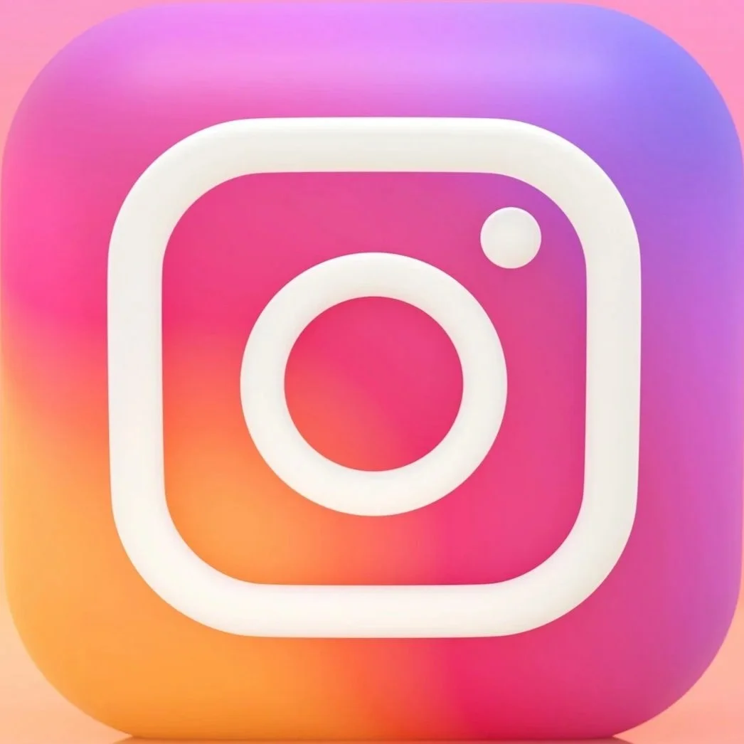 Instagram app icon with a white camera outline on a colorful, gradient background of pink, purple, orange, and yellow.