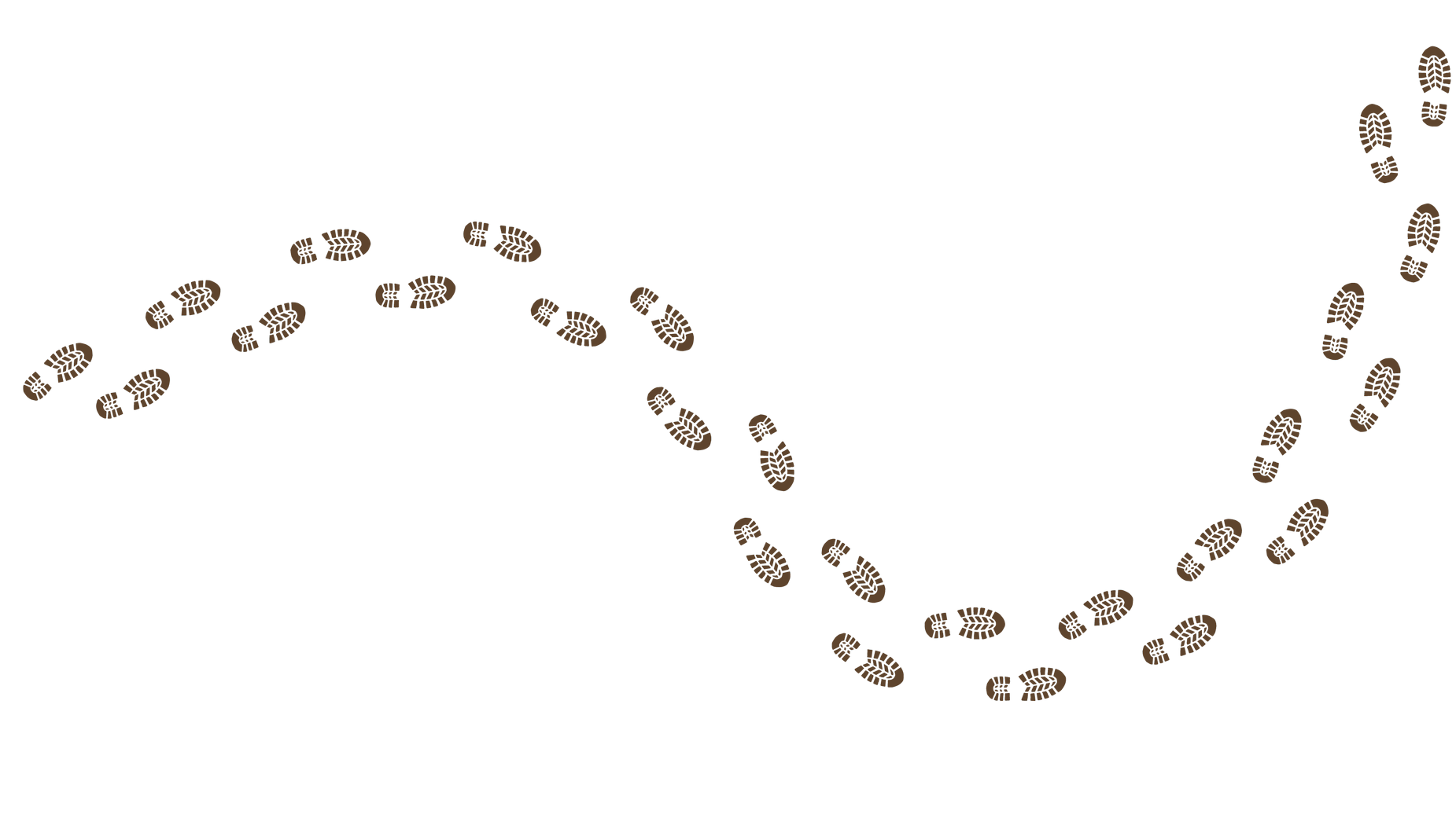 A trail of shoe print footprints on a black surface creating a winding path.