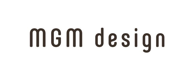 Logo avec le texte "MGM design" en noir sur un fond blanc.