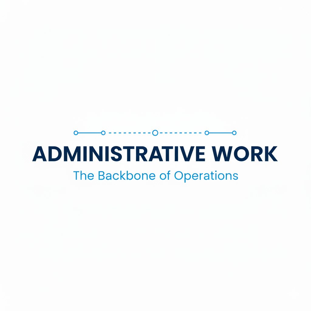 Cover slide of a presentation titled 'ADMINISTRATIVE WORK: The Backbone of Operations' with a minimalistic design and blue accents.