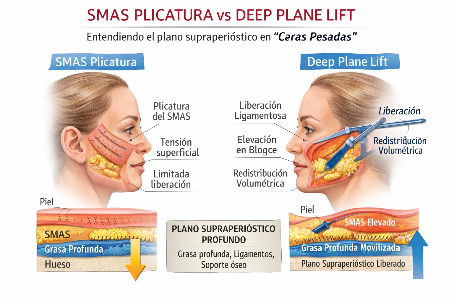 Deep plane vs plicatura del SMAS: cuando la diferencia está en el plano supraperióstico