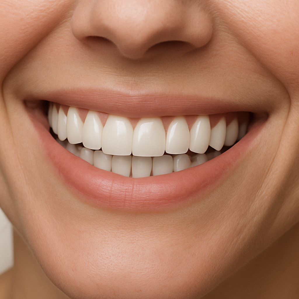 Sonrisa con dientes blancos y rectos.