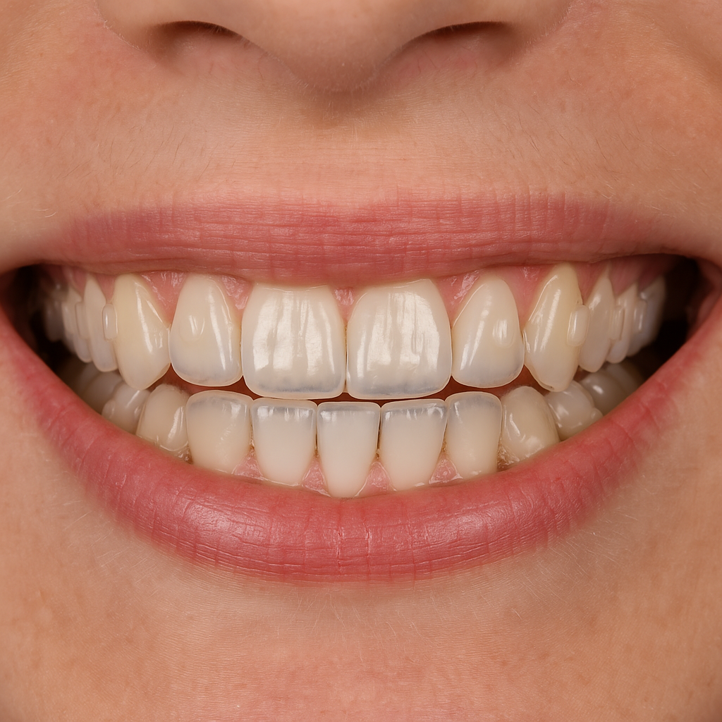 Sonrisa con dientes blancos y alineados.