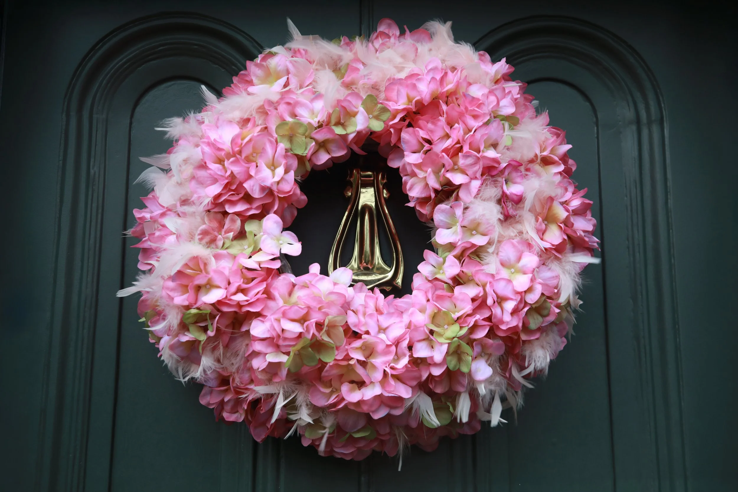 Soft Pink, Cream and Pale Green Feather 60cm+ Wreath, Luxury edition with added Blooms 60cms