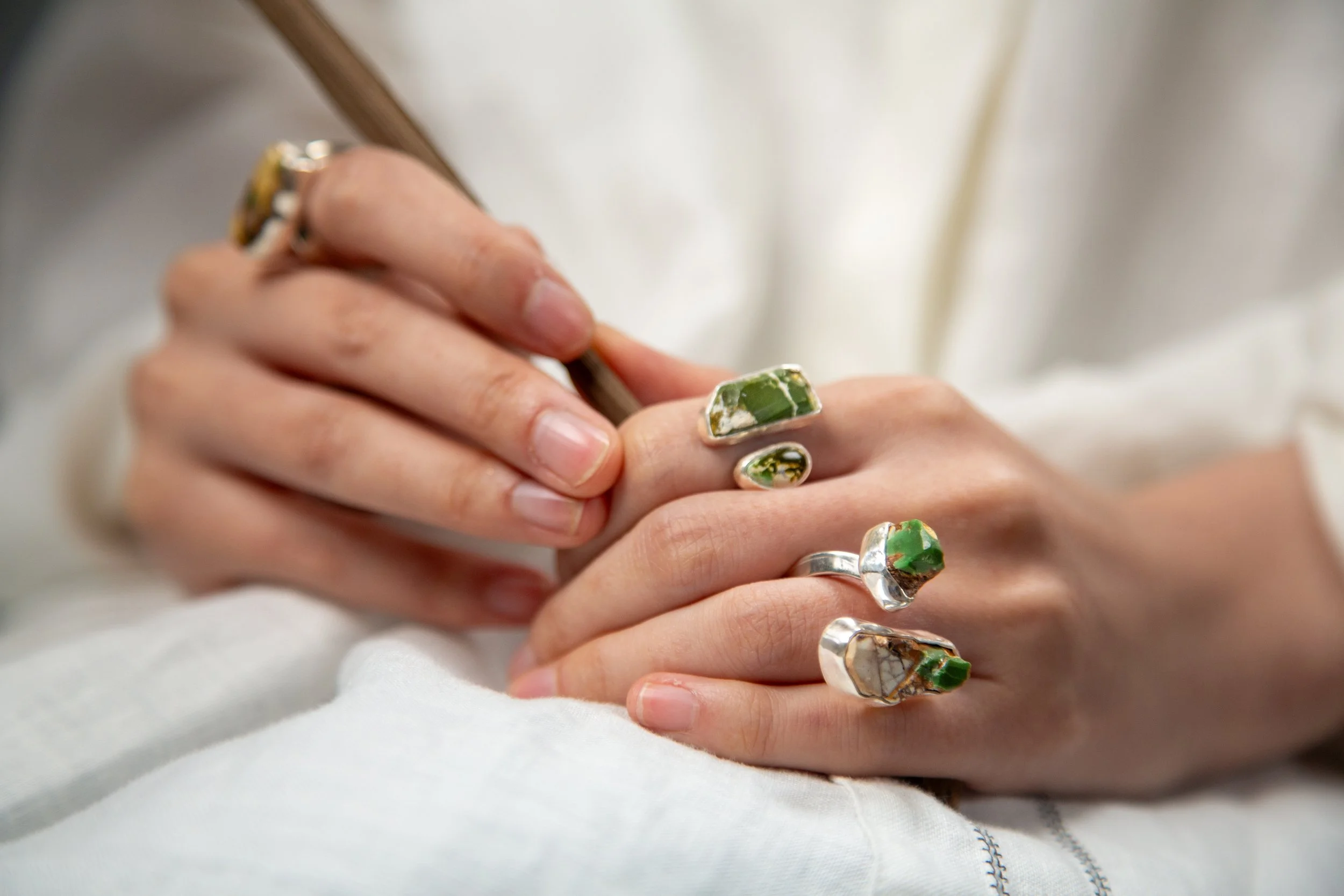 Product detail photography featuring jewelry styling produced for Sycamore 2025 campaign