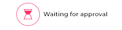 Digital clock icon with the text 'Waiting for approval'