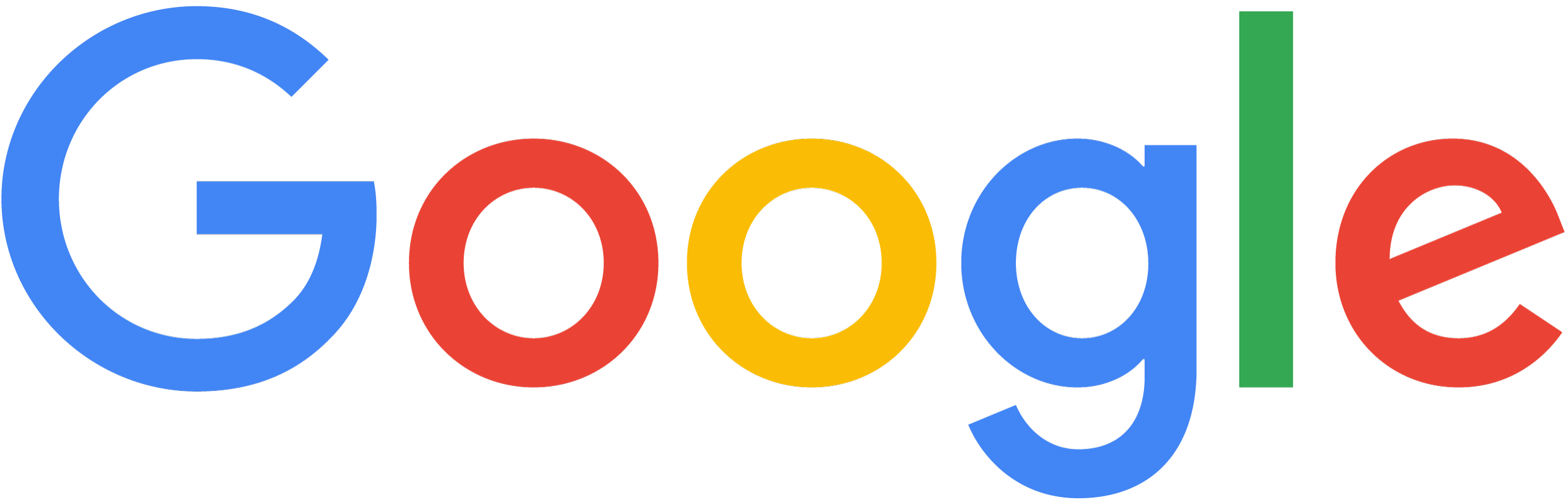 Google logo with multicolored letters on a white background.