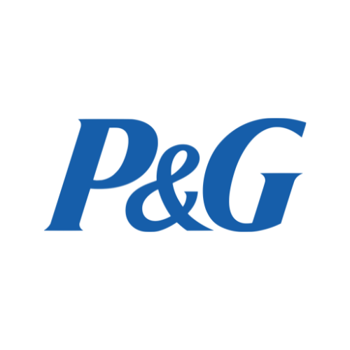 P&G logo in blue text on a black background.