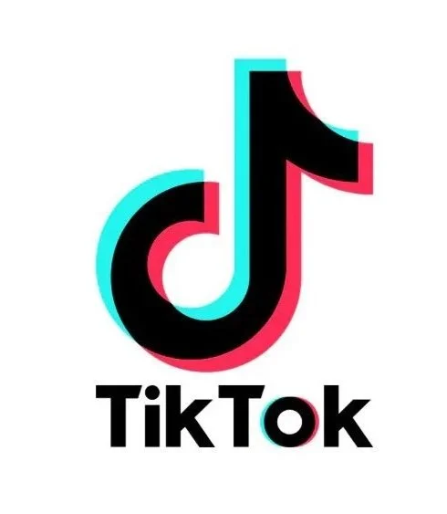 TikTok logo with the word "TikTok" underneath in black text.
