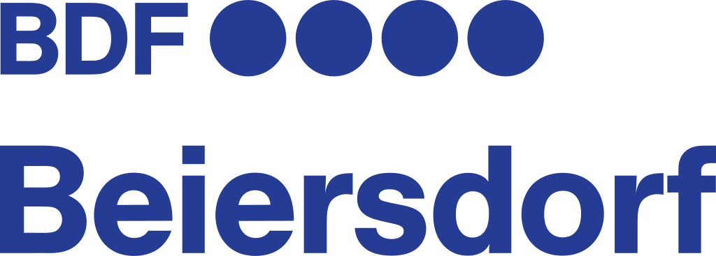 Beiersdorf logo with five blue circles and the text 'BDF Beiersdorf' in large blue font.