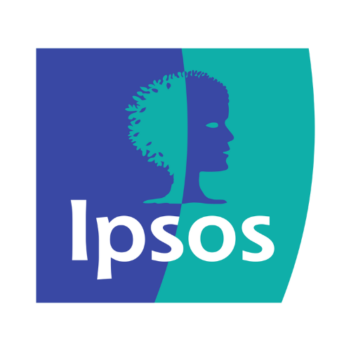 The Ipsos logo with a split background of dark blue and light blue: a female profile silhouette with curly hair and the company name.