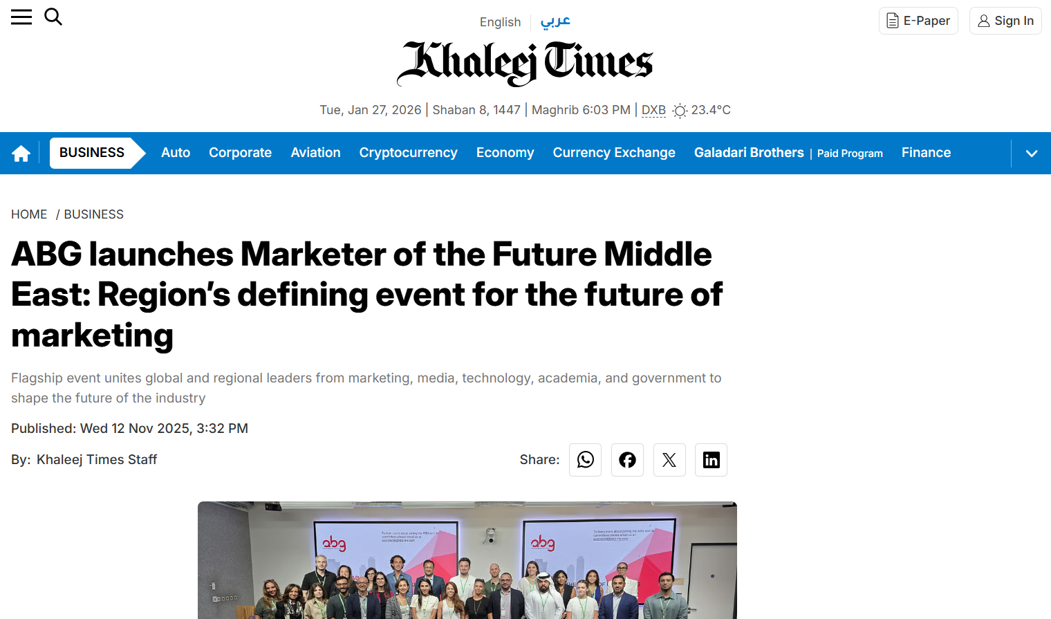 Khaleej Times article