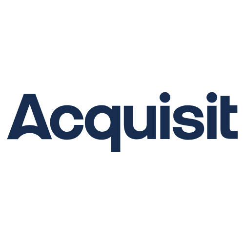 A logo with a black upward arrow and the word 'Acquisit' in dark blue, stylized font.