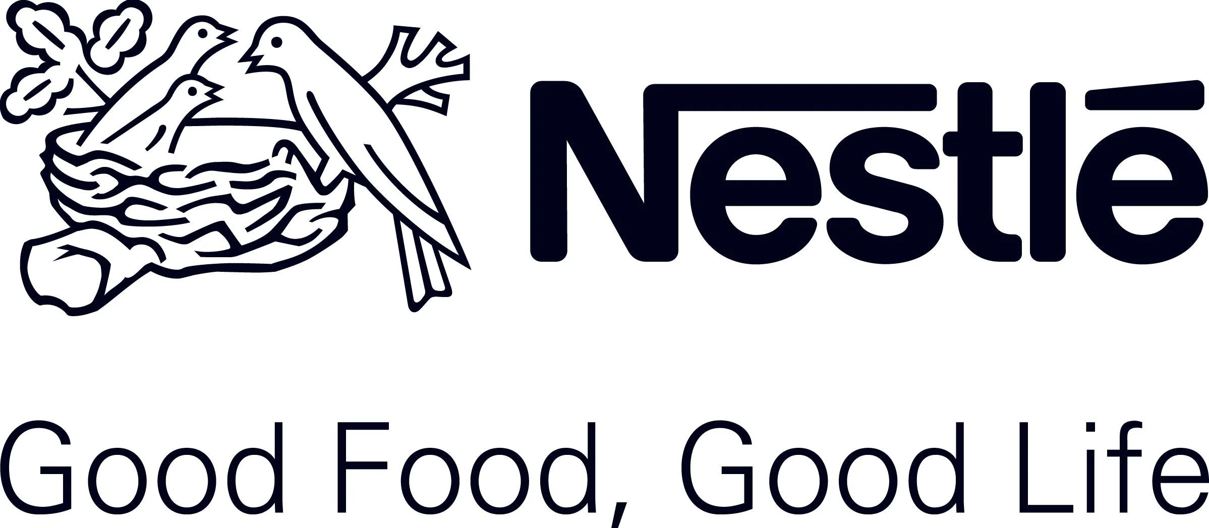 Nestlé logo featuring a bird in a nest and the text "Nestlé" with the slogan "Good Food, Good Life".